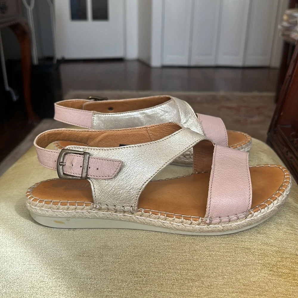 Tsonga Ladies Leather Espadrille Sandal in Blush Pink and Metallic Gold EU 40 - Picture 11 of 15